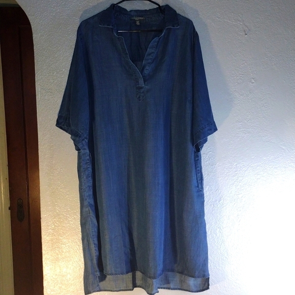Chelsea & Theodore Midi Chambre 3/4 Sleeves Dress 100% Tencel 1X - Picture 1 of 6